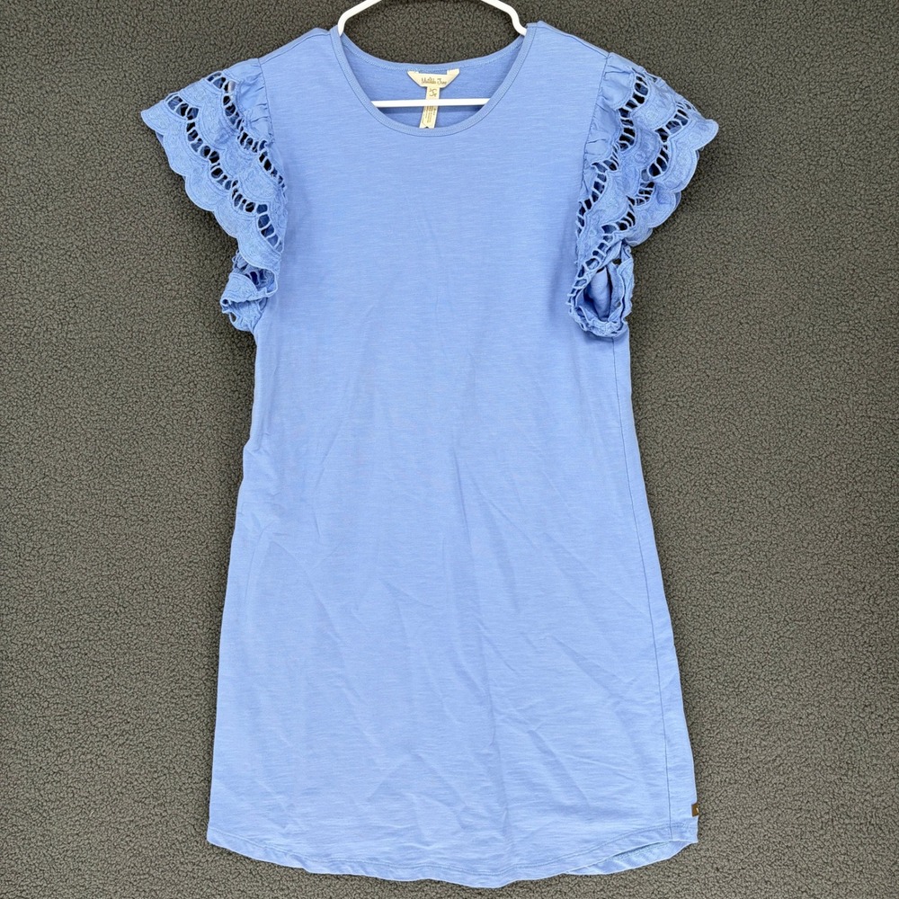 Matilda Jane Blue Eyelet Flutter Sleeve Jersey Knit Dress Small